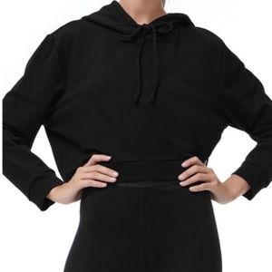 Good American The Good Jog Black Cropped Hoodie